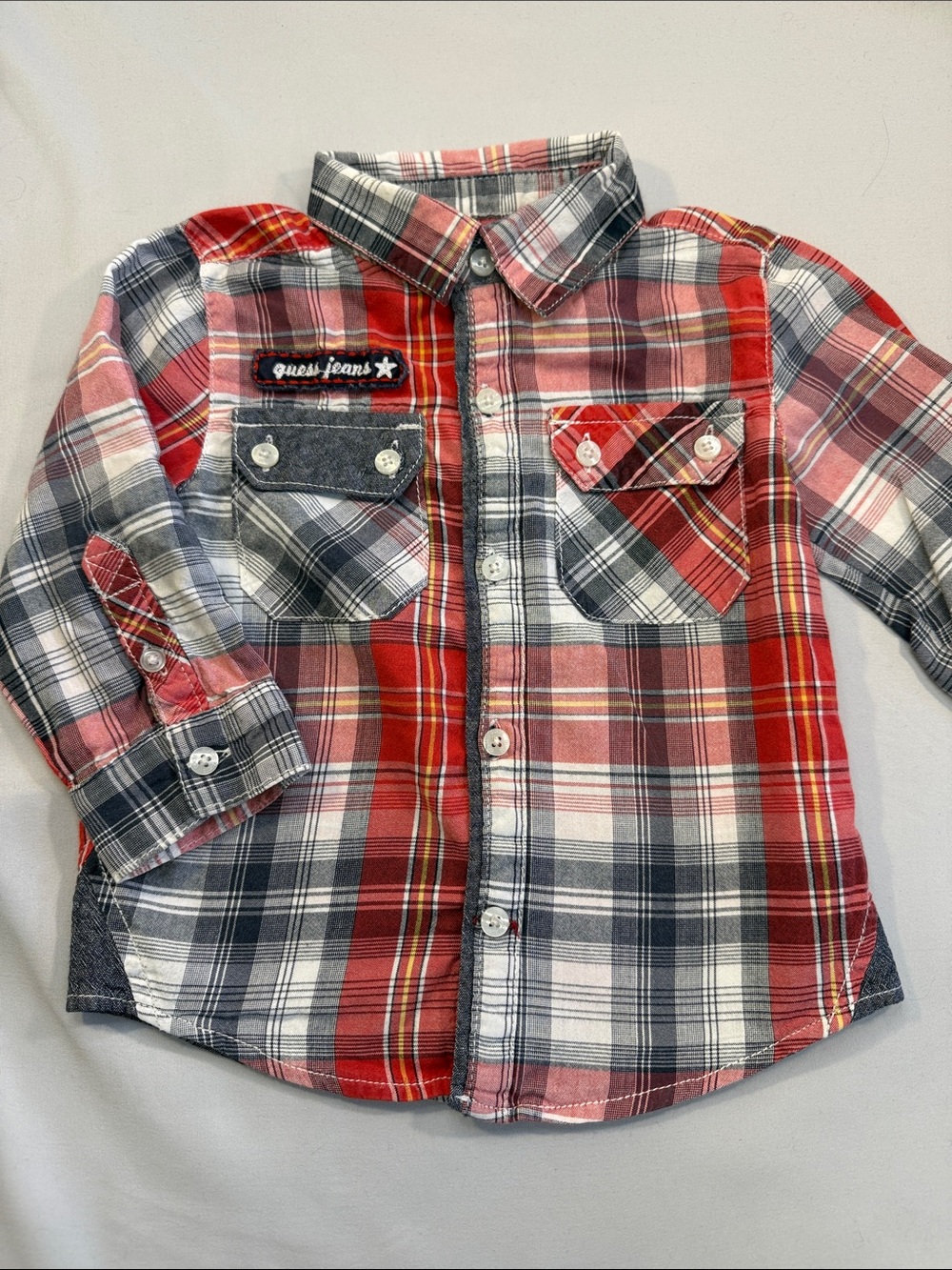Guess Kids Red, Navy & White Plaid Button-Down Shirt